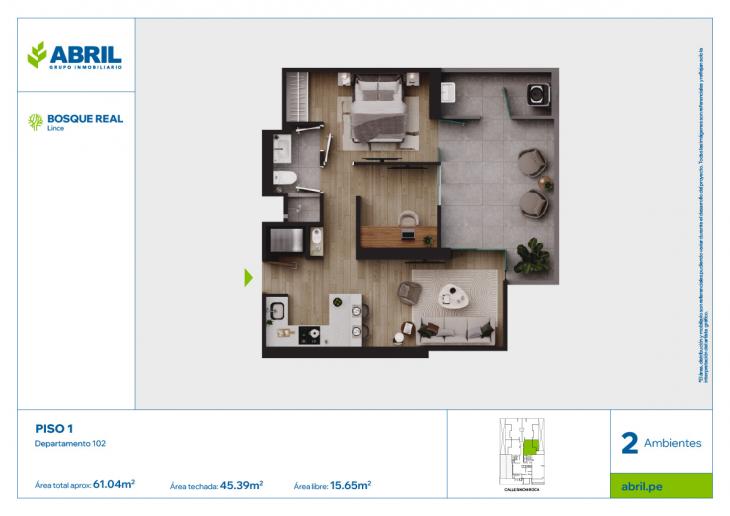 Plano del modelo DPTO-102 del proyecto Bosque Real en Lince