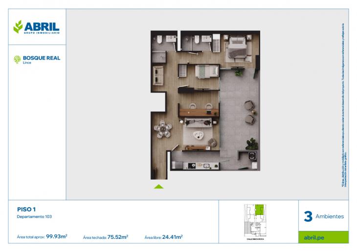 Plano del modelo DPTO-103 del proyecto Bosque Real en Lince