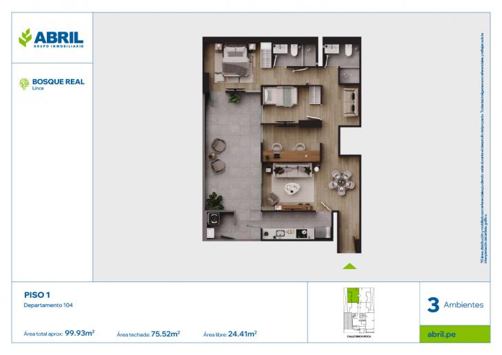 Plano del modelo DPTO-104 del proyecto Bosque Real en Lince