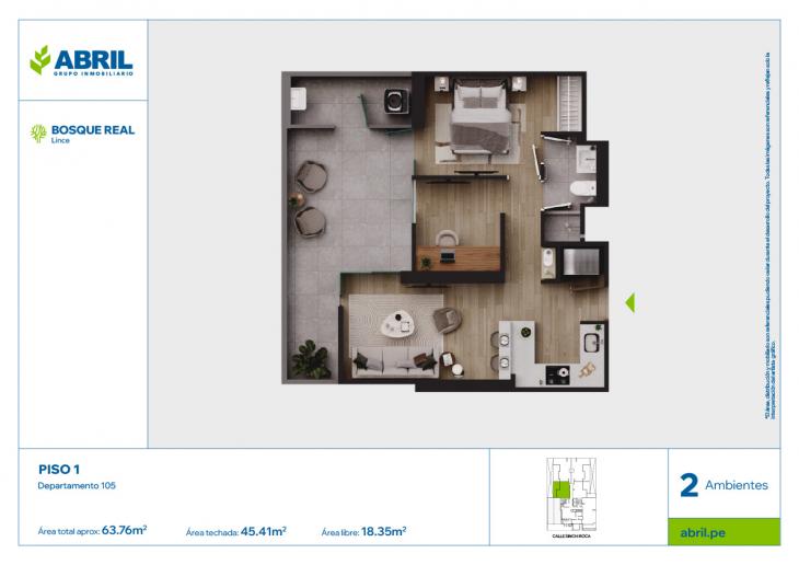 Plano del modelo DPTO-105 del proyecto Bosque Real en Lince