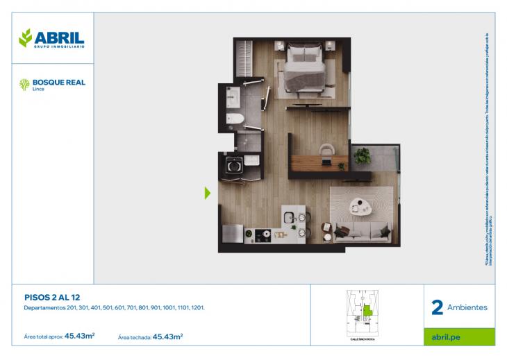 Plano del modelo DPTO-201AL1201 del proyecto Bosque Real en Lince