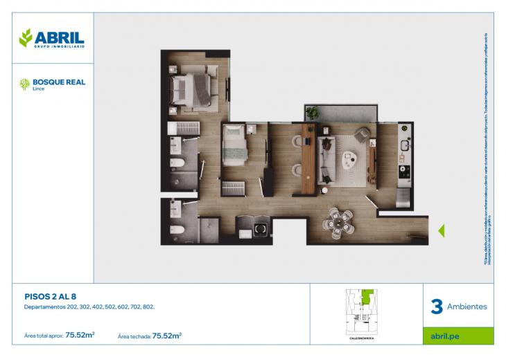 Plano del modelo DPTO-202AL802 del proyecto Bosque Real en Lince