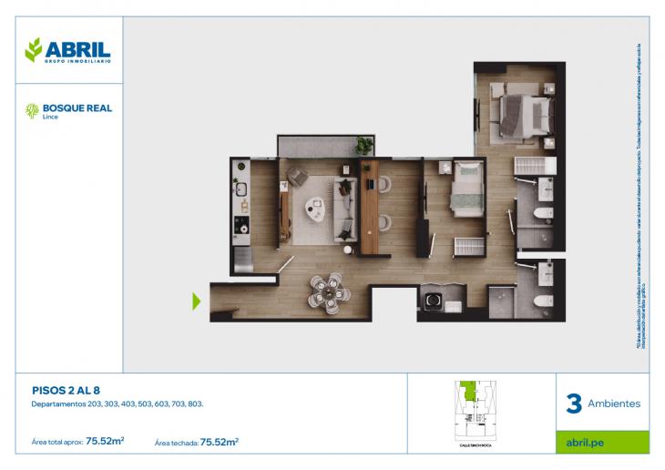Plano del modelo DPTO-203AL803 del proyecto Bosque Real en Lince