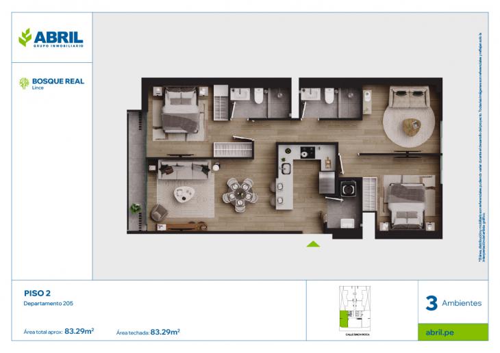 Plano del modelo DPTO-205 del proyecto Bosque Real en Lince