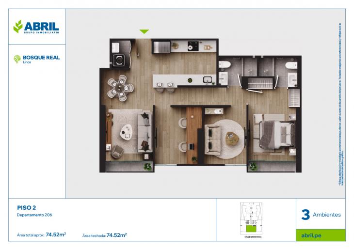 Plano del modelo DPTO-206 del proyecto Bosque Real en Lince