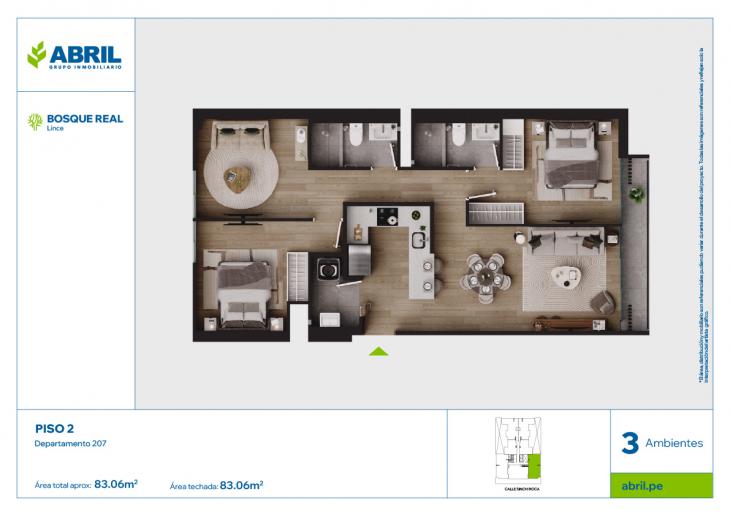 Plano del modelo DPTO-207 del proyecto Bosque Real en Lince