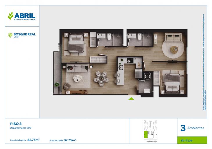 Plano del modelo DPTO-305 del proyecto Bosque Real en Lince