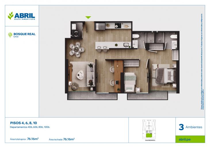 Plano del modelo DPTO-406-606-806-1006 del proyecto Bosque Real en Lince