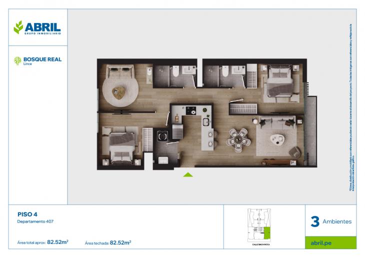 Plano del modelo DPTO-407 del proyecto Bosque Real en Lince