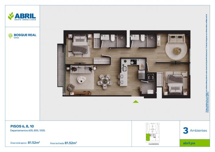 Plano del modelo DPTO-605-805-1005 del proyecto Bosque Real en Lince