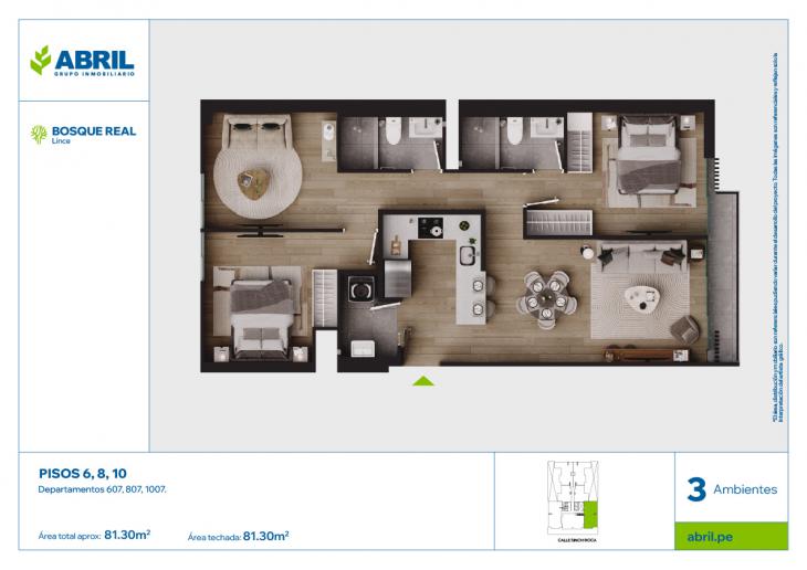 Plano del modelo DPTO-607-807-1007 del proyecto Bosque Real en Lince