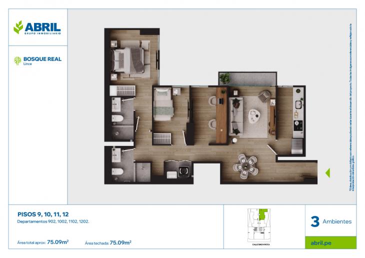Plano del modelo DPTO-902AL1202 del proyecto Bosque Real en Lince