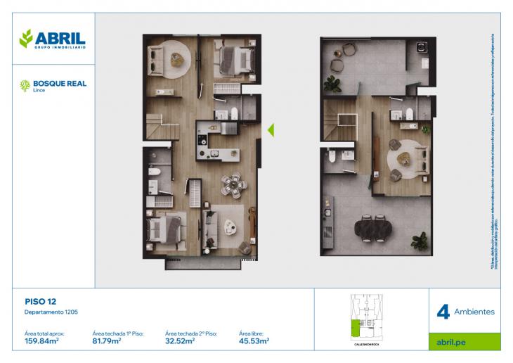 Plano del modelo DPTO-1205 del proyecto Bosque Real en Lince