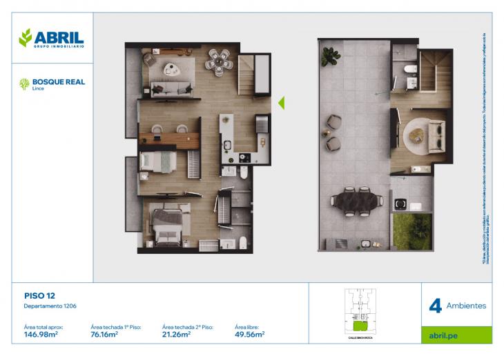 Plano del modelo DPTO-1206 del proyecto Bosque Real en Lince