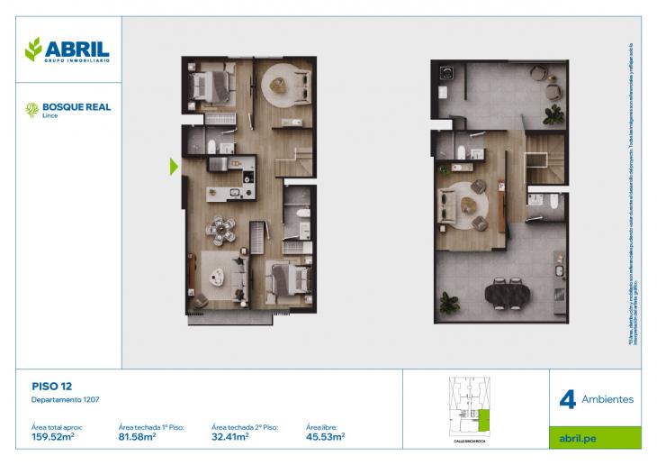Plano del modelo DPTO-1207 del proyecto Bosque Real en Lince