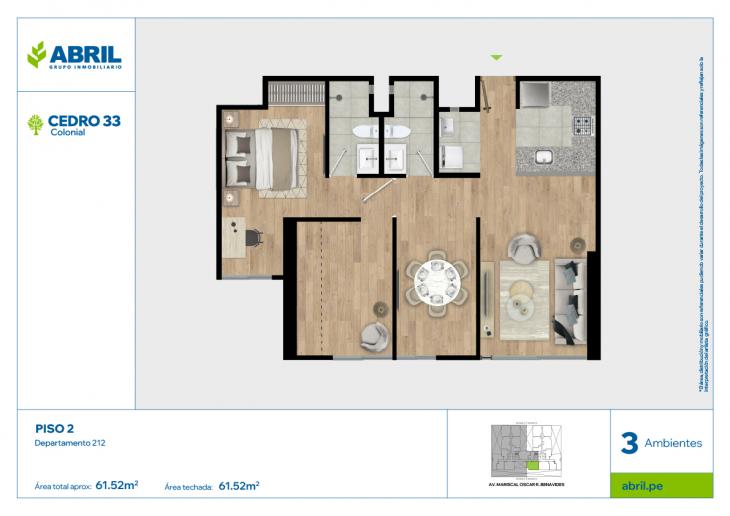 Plano del modelo CED-B-212 del proyecto Cedro 33 - Bloque B en Cercado De Lima