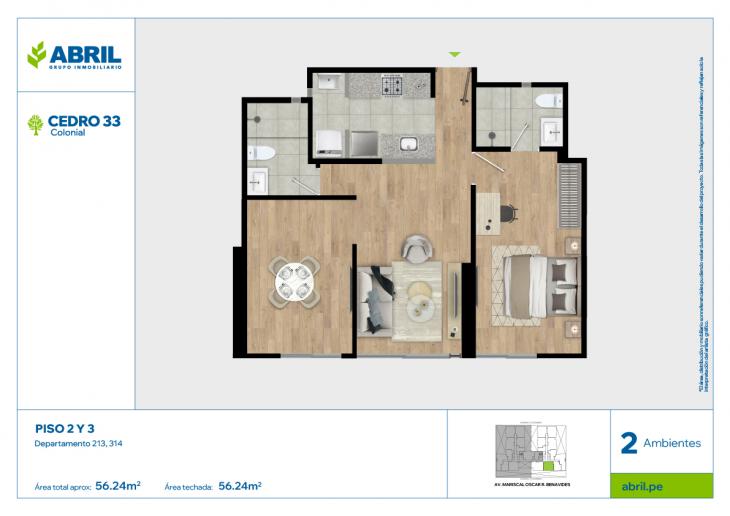 Plano del modelo CED-B-213-314 del proyecto Cedro 33 - Bloque B en Cercado De Lima