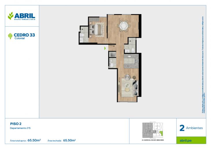 Plano del modelo CED-B-215 del proyecto Cedro 33 - Bloque B en Cercado De Lima