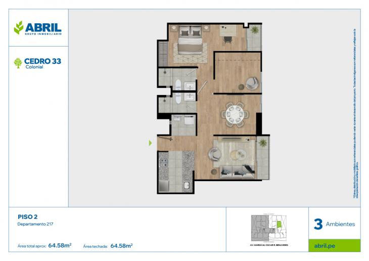 Plano del modelo CED-B-217 del proyecto Cedro 33 - Bloque B en Cercado De Lima
