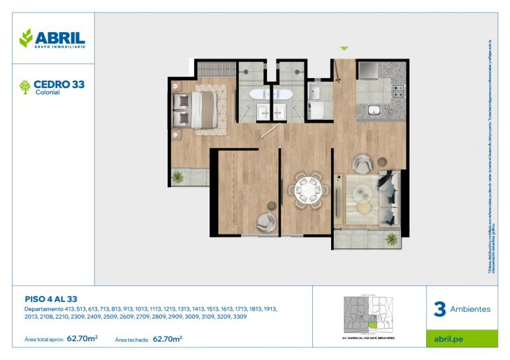 Plano del modelo CED-B-413AL2013-2108-2210-2309AL3309 del proyecto Cedro 33 - Bloque B en Cercado De Lima