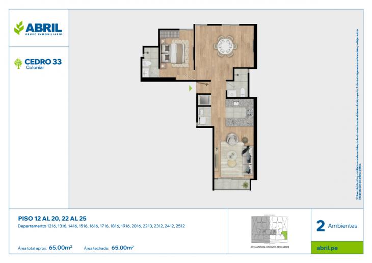 Plano del modelo CED-B-1216AL2016-2213-2312AL2512 del proyecto Cedro 33 - Bloque B en Cercado De Lima