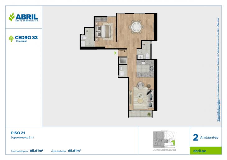 Plano del modelo CED-B-2111 del proyecto Cedro 33 - Bloque B en Cercado De Lima