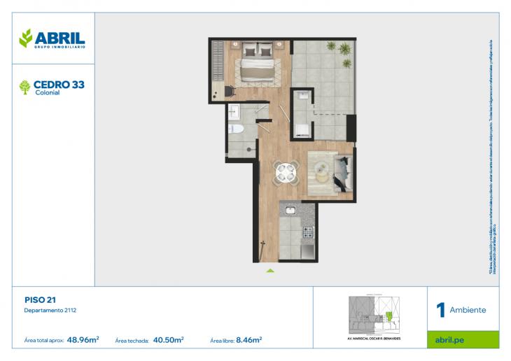 Plano del modelo CED-B-2112 del proyecto Cedro 33 - Bloque B en Cercado De Lima