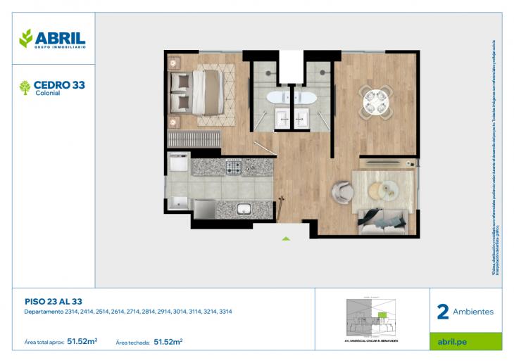 Plano del modelo CED-B-2314AL3314 del proyecto Cedro 33 - Bloque B en Cercado De Lima