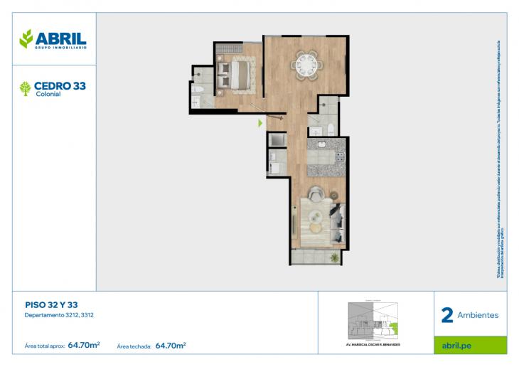 Plano del modelo CED-B-3212-3312 del proyecto Cedro 33 - Bloque B en Cercado De Lima