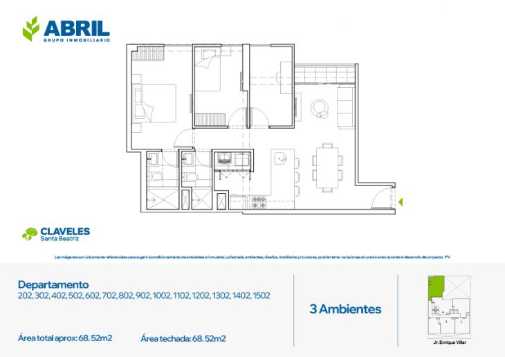 Plano del modelo CLV-202AL1502 del proyecto Claveles en Cercado De Lima