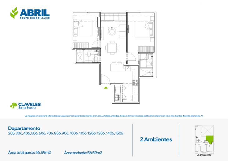 Plano del modelo CLV-205-306AL1506 del proyecto Claveles en Cercado De Lima