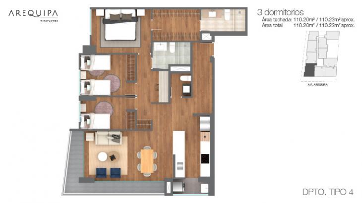 Plano del modelo TIPO 4 del proyecto Arequipa en Miraflores