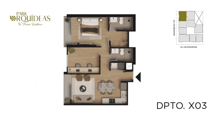 Plano del modelo A3 del proyecto Park Orquídeas en Lince