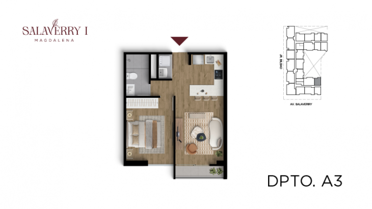 Plano del modelo A3 del proyecto Salaverry I en Magdalena Del Mar