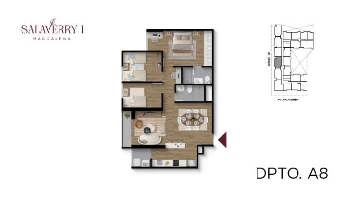 Plano del modelo A8 del proyecto Salaverry I en Magdalena Del Mar