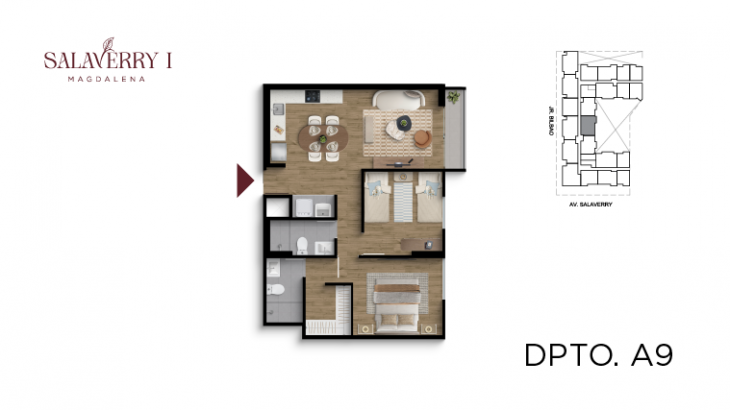 Plano del modelo A9 del proyecto Salaverry I en Magdalena Del Mar