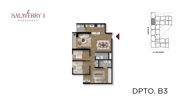 Plano del modelo B3 del proyecto Salaverry I en Magdalena Del Mar
