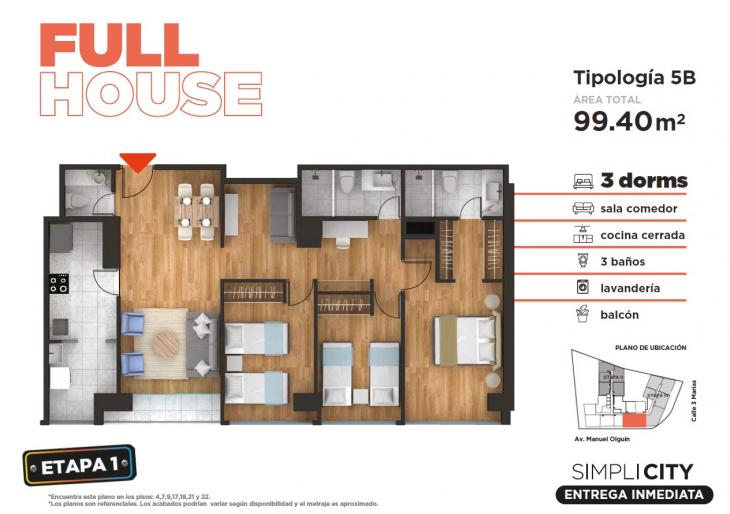 Plano del modelo 5 del proyecto Simplicity en Santiago De Surco