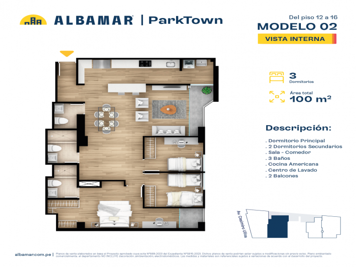 Plano del modelo Tipo 2C del proyecto Albamar | Park Town en Miraflores