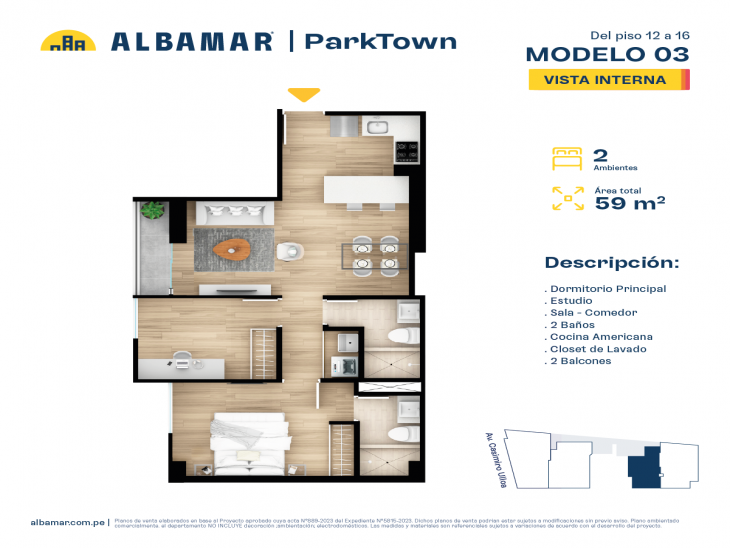 Plano del modelo Tipo 3C del proyecto Albamar | Park Town en Miraflores