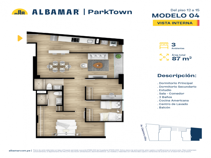 Plano del modelo Tipo 4D del proyecto Albamar | Park Town en Miraflores
