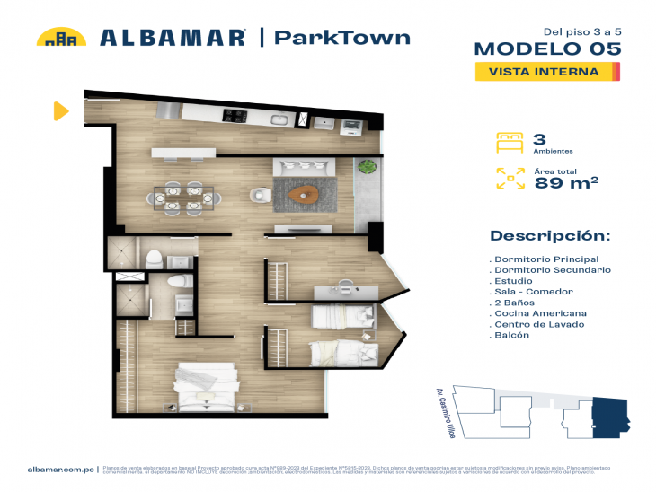 Plano del modelo Tipo 5A del proyecto Albamar | Park Town en Miraflores