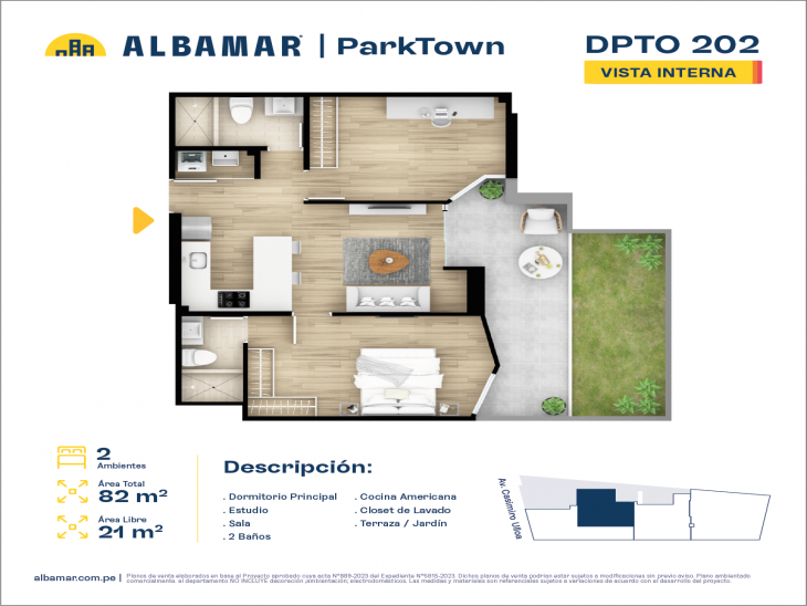 Plano del modelo Tipo 2A del proyecto Albamar | Park Town en Miraflores