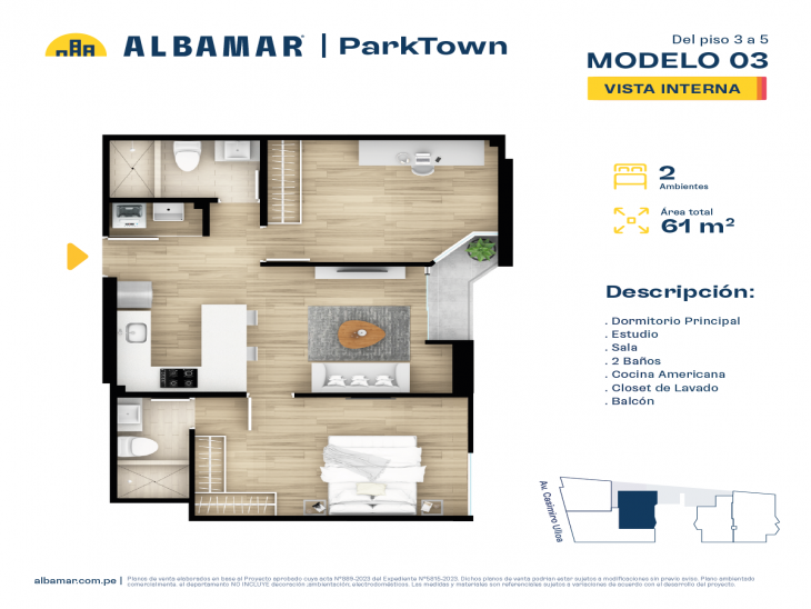 Plano del modelo Tipo 3A del proyecto Albamar | Park Town en Miraflores