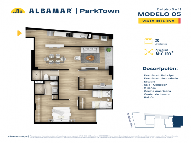 Plano del modelo Tipo 5B del proyecto Albamar | Park Town en Miraflores