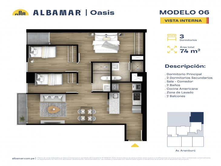 Plano del modelo Tipo 6 del proyecto Albamar | Oasis en Surquillo