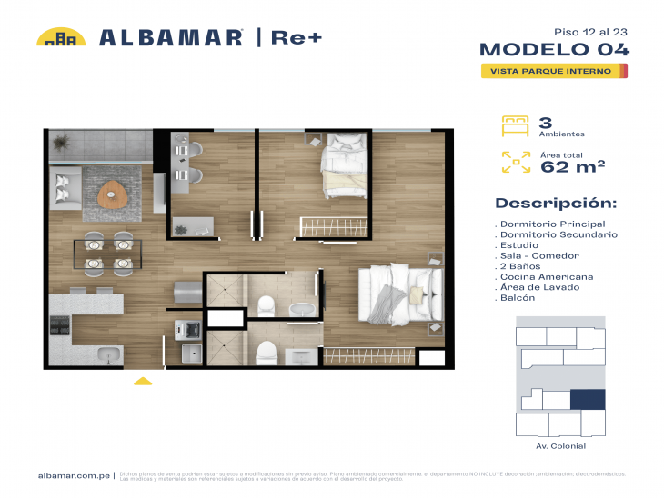 Plano del modelo MODELO 4 del proyecto Albamar | Re+ en Cercado De Lima
