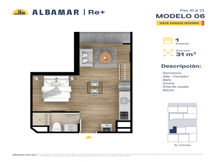 Plano del modelo MODELO 6 del proyecto Albamar | Re+ en Cercado De Lima