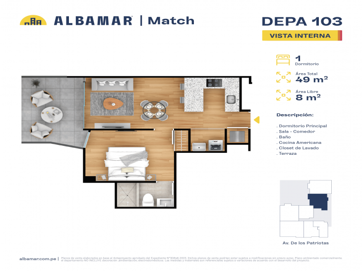 Plano del modelo TIPO 3B del proyecto Albamar | Match en San Miguel