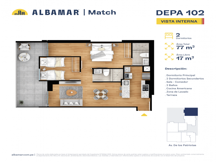 Plano del modelo TIPO 2B del proyecto Albamar | Match en San Miguel